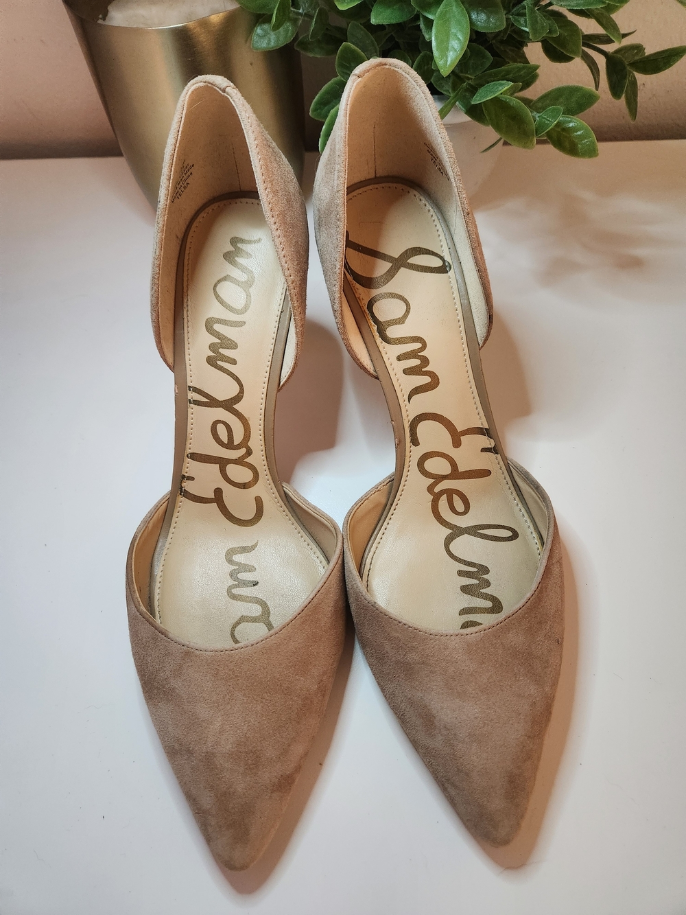 Sam Edelman Women's Suede Pointed Toe D'Orsay Pumps - Taupe